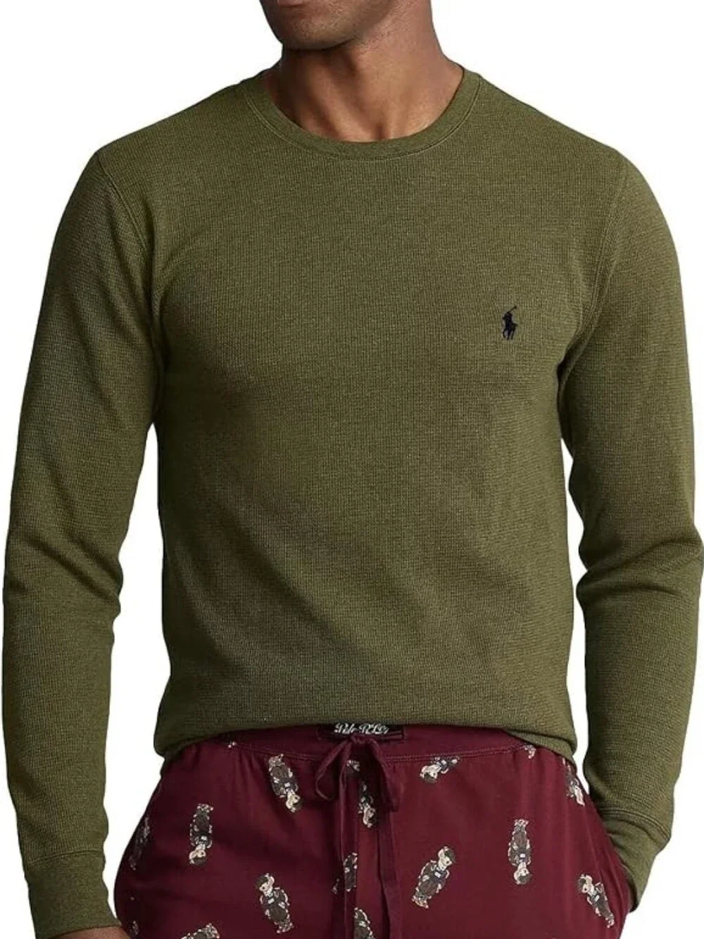 POLO by RALPH LAUREN Sleepwear Brown Waffleknit Long-Sleeve Crewneck Pullover L